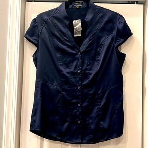 NWT Express Satin Navy Short-Sleeve Button Down dress shirt, Size L